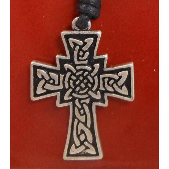 Vintage Celtic Vision Sacred Symbols Cross Necklace Pendant 24 Adjustable Cord - Picture 1 of 9